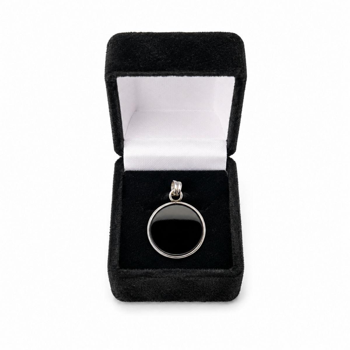 925 Italian silver black stone necklace in black jewelry box