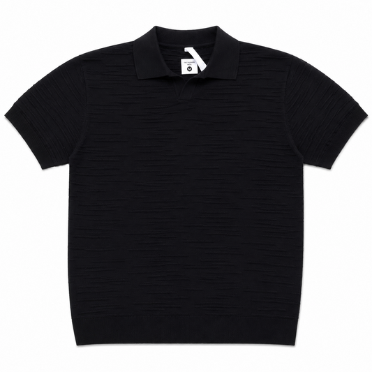 Noir Deck Textured Knit Polo black front view