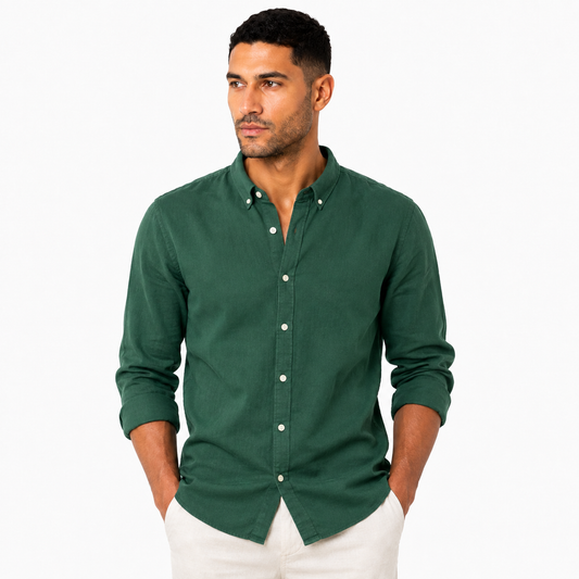 Dark Green Pure Linen Shirt