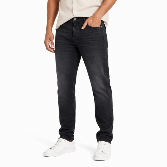 Black Wash Straight Fit Jeans on model