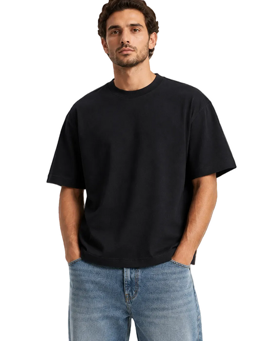 Black box fit T-shirt on model