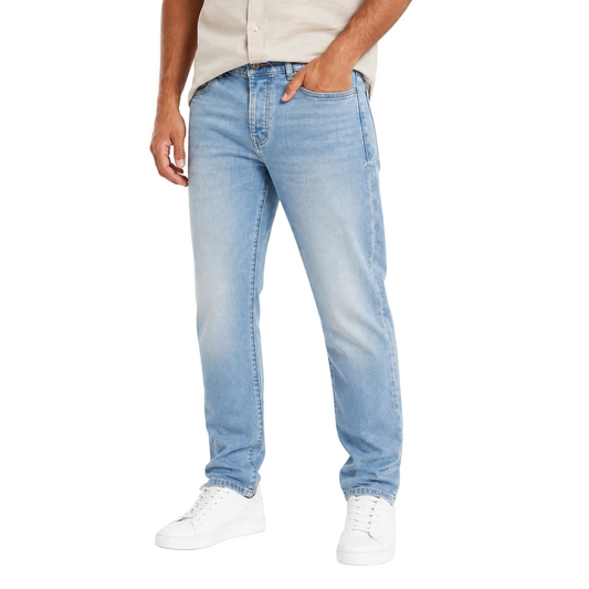 Light Blue Wash Straight Fit Jeans on model