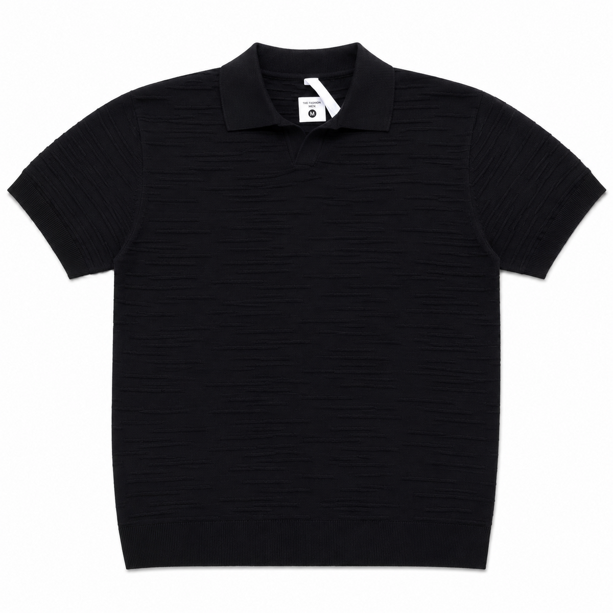 Noir Deck Textured Knit Polo black front view