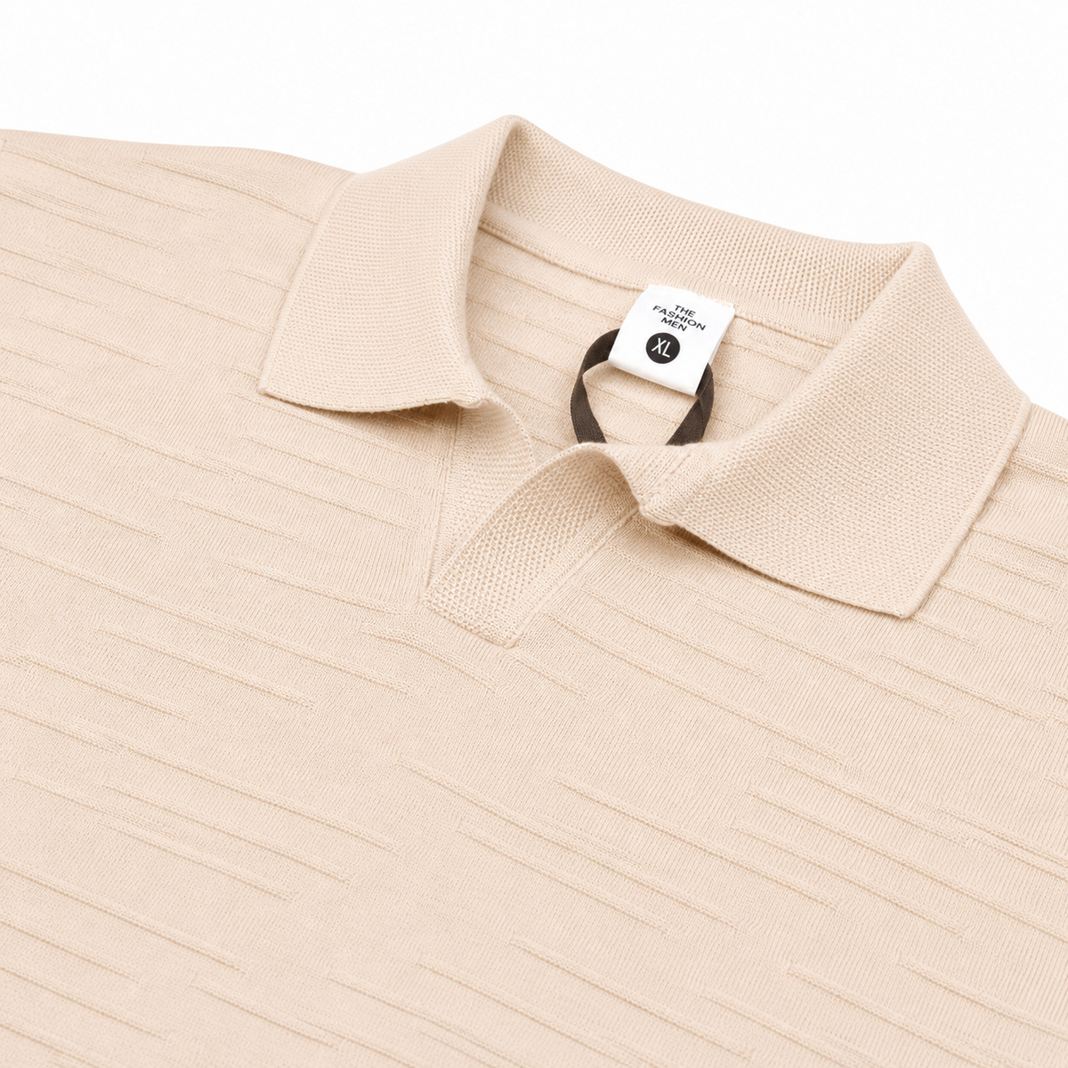 Sand Negroni Textured Knit Polo fabric and collar detail