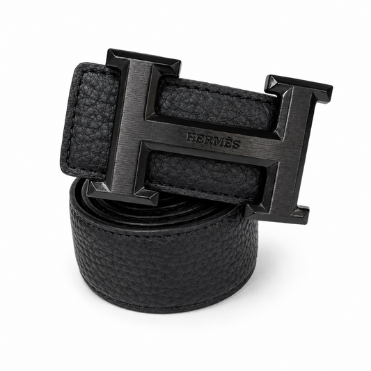 THE DESCENTS Black H Buckle Leather Belt